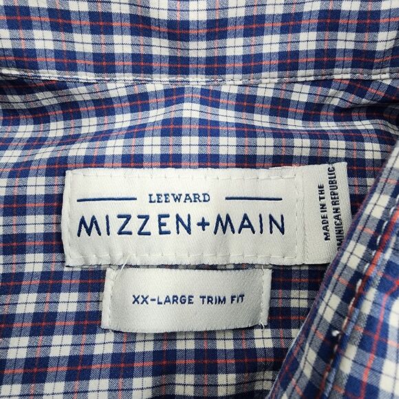 Mizzen & Main Men's Shirt Button Up Blue Check Performance Trim Fit Size 2XL - Picture 4 of 10